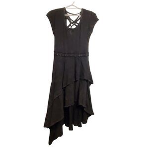 Free People Short Sleeved Distressed Asymmetrical Dress With Criss-Crossed Back